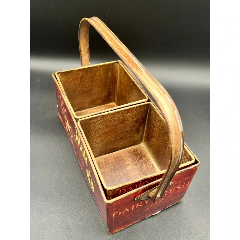Vtg-Style Dairy Fresh Milk Metal Nesting Crates Tin 3 Piece‎ Set Farmhouse Decor